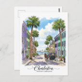 チャールストン・サウスカロライナ描ー馬車輌 ポストカード (正面/裏面)