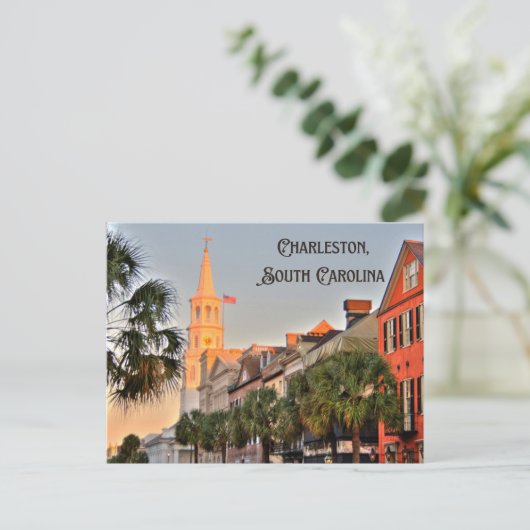 チャールストン、サウスカロライナ教会の日没 ポストカード (スタンド正面)