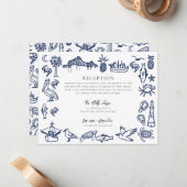 チャールストン・トイル・ネイビー・ブルー情報カード ノートカード (正面/裏面インサイチュ)