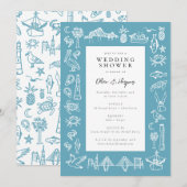 チャールストン・トワール・ボーダー・イン・ブルー・シャワーチャールストン 招待状 (正面/裏面)