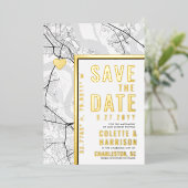 チャールストン・ラブ・ロケーター|結婚式のSave the Date 箔招待状 (立ち正面)