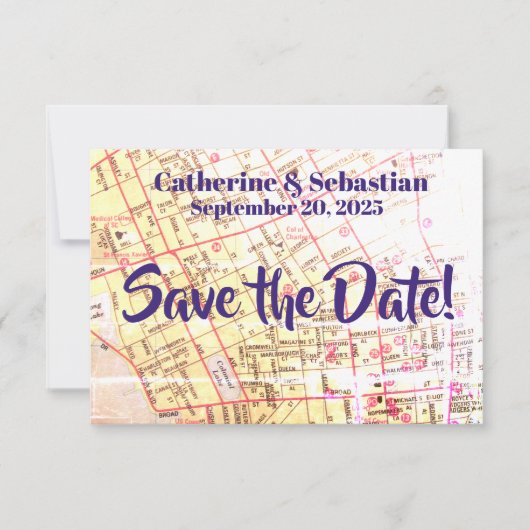 チャールストン、SC ヴィンテージマップ セーブザデート (正面)