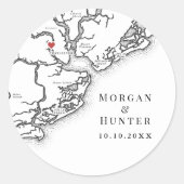 チャールストンSCエレガント白黒結婚式の引き出物 ラウンドシール (正面)