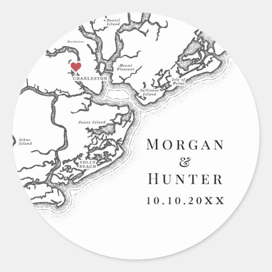 チャールストンSCエレガント白黒結婚式の引き出物 ラウンドシール (正面)
