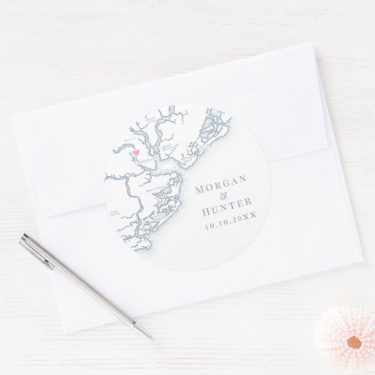 チャールストンSCマップエレガントダスティブルー結婚式の引き出物 ラウンドシール (封筒)