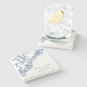 チャールストンSCマップエレガントネイビーブルー結婚式の引き出物 ストーンコースター (横)