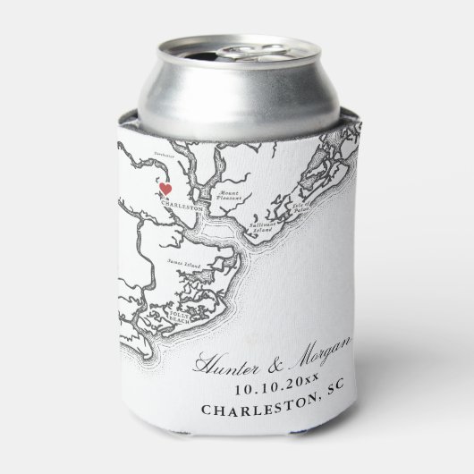 チャールストンSCマップブラックアンドホワイト結婚式の引き出物 缶クーラー (缶正面)