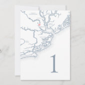 チャールストンSCマップ結婚のテーブル番号カード 招待状 (正面)