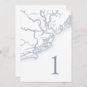 チャールストンSCマップ結婚のテーブル番号カード 招待状 (正面/裏面)