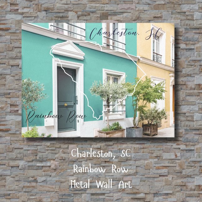 チャールストンSCレインボーローメタルウォールアート メタルプリント (A colorful Metal Wall Art featuring the Rainbow Row in Charleston, SC. )