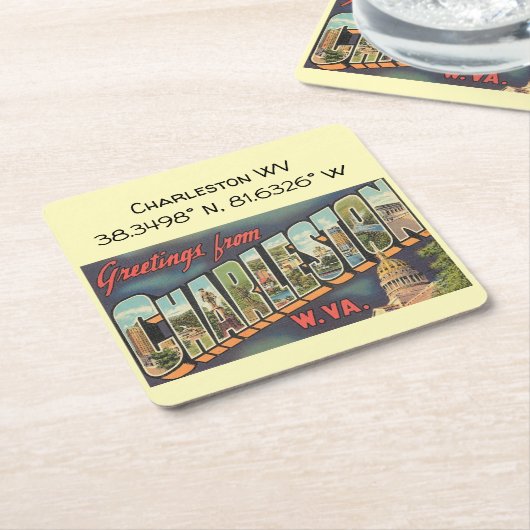 チャールストンWVマップ座標ヴィンテージスタイル スクエアペーパーコースター (アングル)