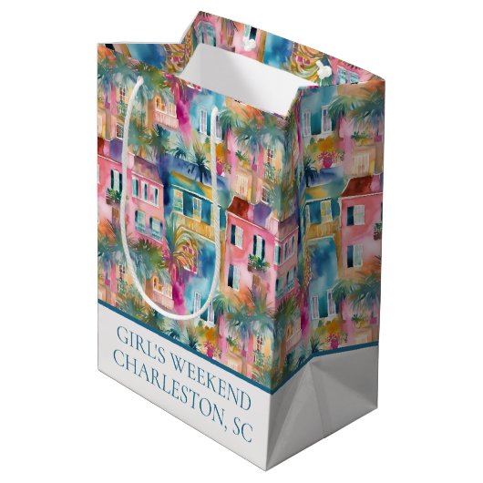 チャールスト名門私立校風のンハウシズパーソナライズされた ミディアムペーパーバッグ (裏面アングル)