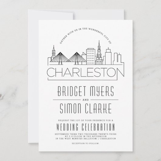 チャールスト結婚ン |スタイル化されたスカイライン招待状 招待状 (正面)