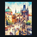 チャールズブリッジプラハチェコウォーターカラー ポスター<br><div class="desc">このアートプリントは、チェコ共和国のプラウゲにあるシャルル橋の水彩画ポートレートを展示している。</div>