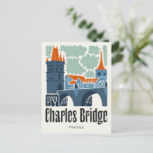 チャールズブリッジプラハチェコ抽象芸術旅行フローラ ポストカード (スタンド正面)