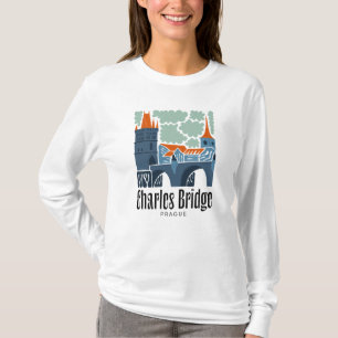 チャールズブリッジプラハチェコ抽象芸術旅行フローラ Tシャツ
