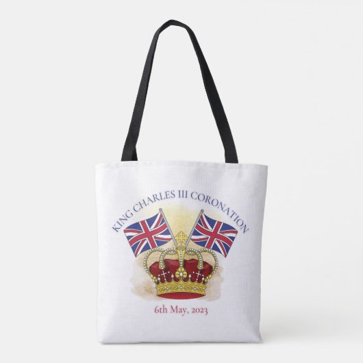 チャールズ三世の戴冠王と旗 トートバッグ (裏面)