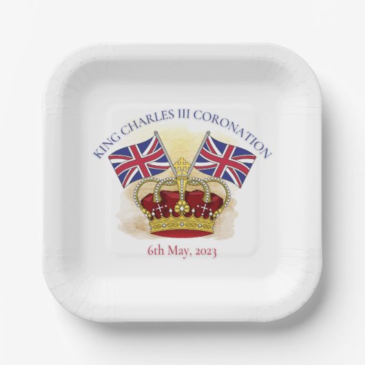チャールズ三世の戴冠王と旗 ペーパープレート (正面)