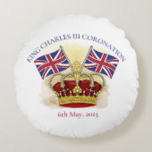 チャールズ三世の戴冠王と旗 ラウンドクッション (正面)