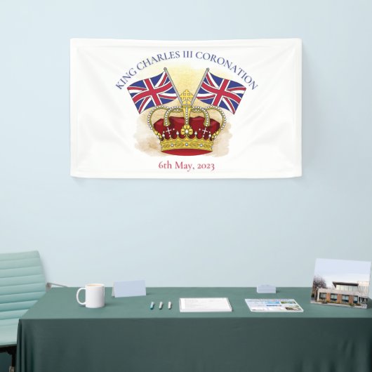 チャールズ三世の戴冠王と旗 横断幕 (トレードショー)