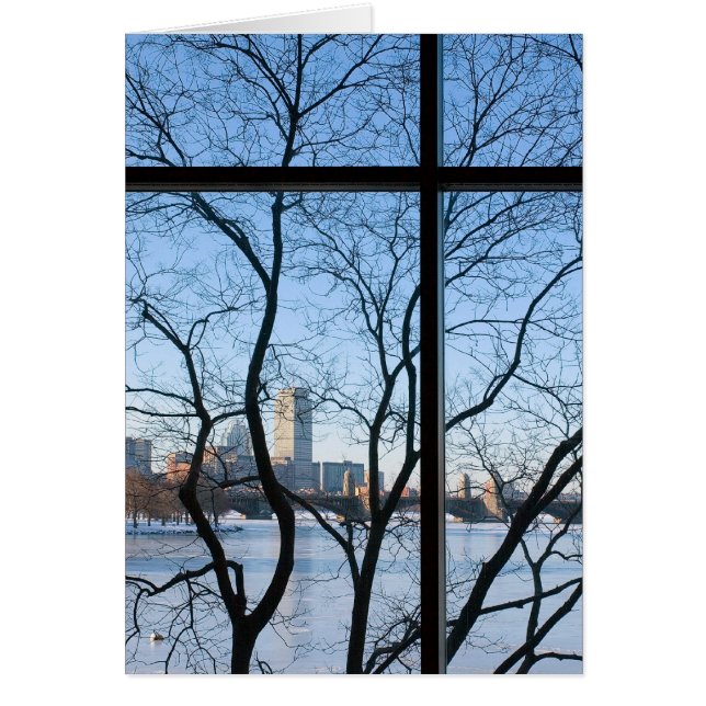 チャールズ川凍結する盆地、ボストンMAのカード (正面)