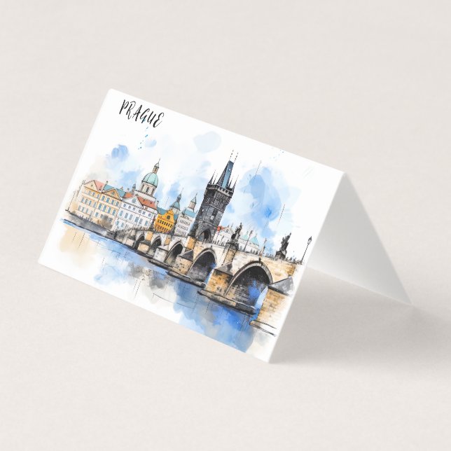 チャールズ橋の水彩古いプラハ (裏面)