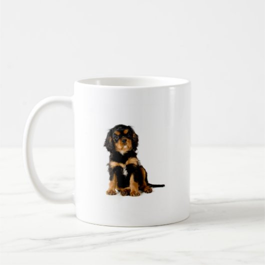 チャールズ王スパニエル犬の黒及びタン コーヒーマグカップ (左)