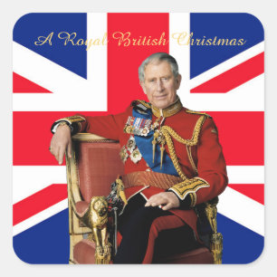 チャールズ3世のイギリス国旗のクリスマスグリーティング スクエアシール