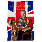 チャールズ3世のイギリス国旗のクリスマスグリーティング ミディアムペーパーバッグ (裏面)