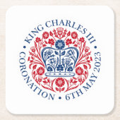 チャールズ3世コロネーションエンブレム王室の記念 スクエアペーパーコースター (正面)