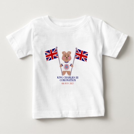 チャールズ3世コロネーションロゴ愛国的なテディ ベビーTシャツ (正面)