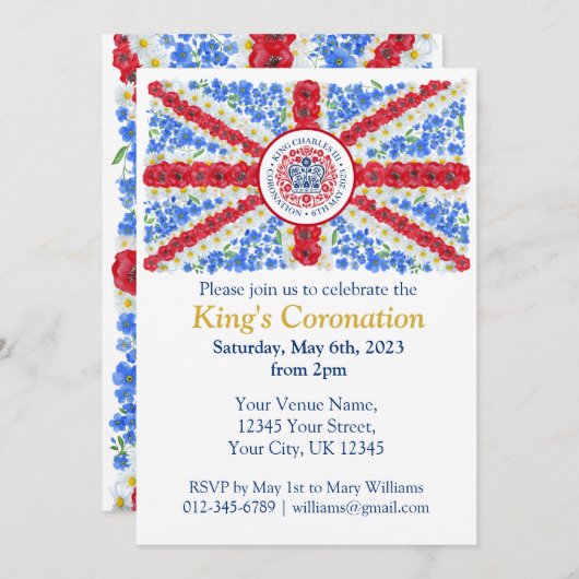 チャールズ3世コロネーション英国国旗パーソナライズされた 招待状 (正面/裏面)