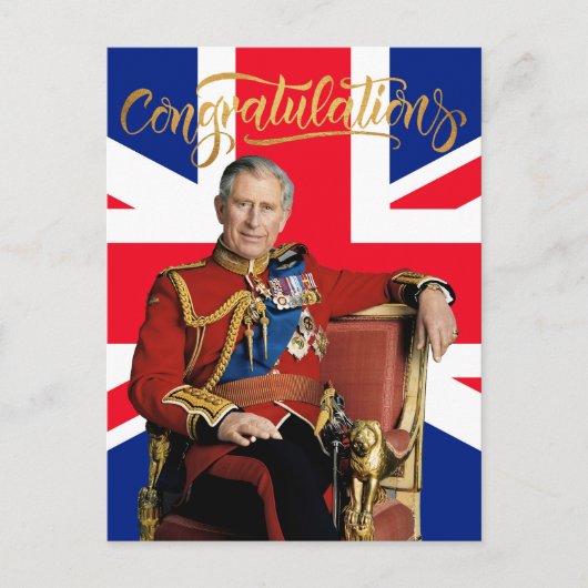 チャールズ3世 国王 イギリス国旗 おめでとう ポストカード (正面)