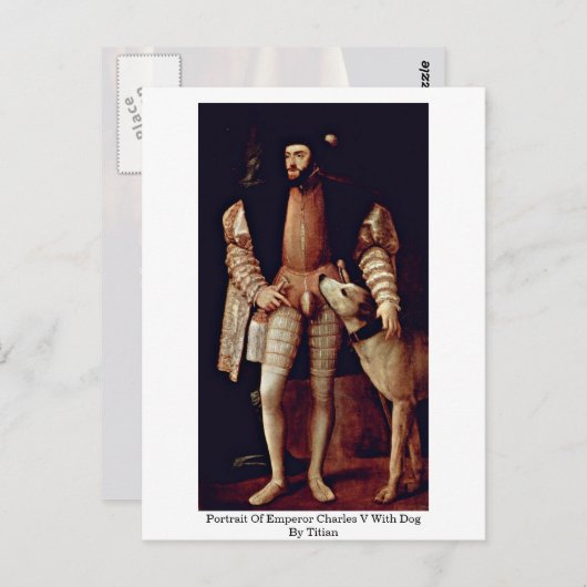 チャールズ5世のポートレートとティティツィアの犬 ポストカード (正面/裏面)