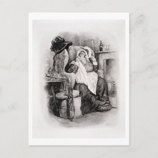 「チャールズ・ディケンズからのGamp夫人、: うわさ話についてのこんにちは ポストカード (正面)