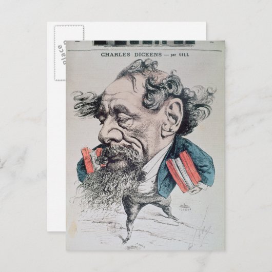 チャールズ・ディケンズ、英仏海峡にまたがる ポストカード (正面/裏面)