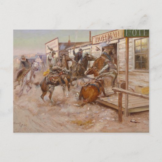 チャールズ・マリオン・ラッセルによる「ノックもせずに」 ポストカード (正面)