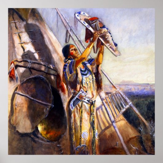 チャールズ・ラッセル著「モンタナで礼拝する太陽」 ポスター (正面)