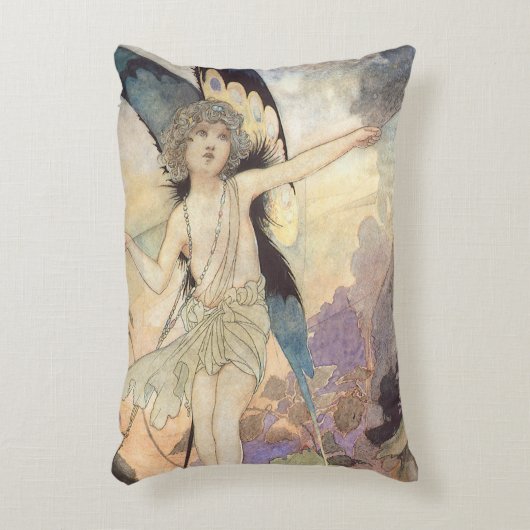 チャールズ・ロビンソンによるヴィンテージ ビクトリアン バタフライ フェアリー アクセントクッション (正面(垂直))