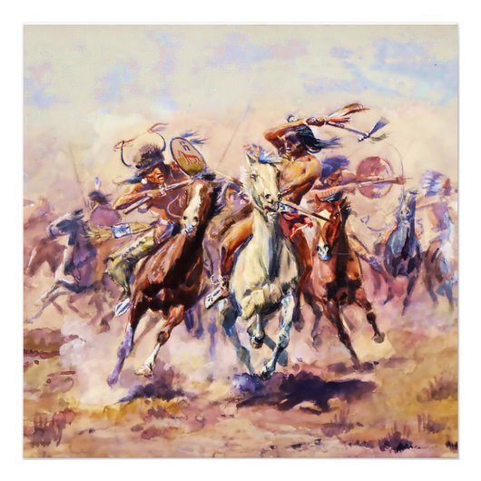 チャールズ・M・ラッセの「スーとブラックフィートが出会う時」 フォトプリント            (正面)