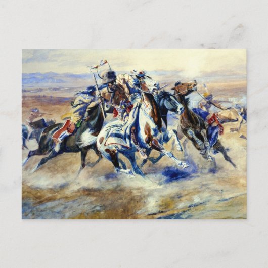 チャールズ・M・ラッセルの「攻撃」 ポストカード (正面)