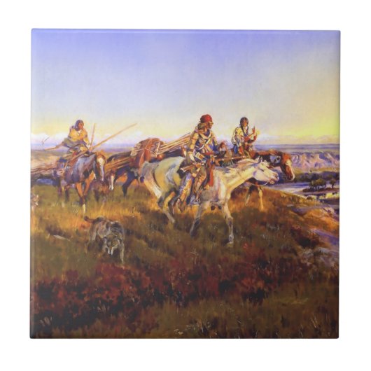 チャールズ・M・ラッセルの「白人が赤に変わる時」 タイル (正面)