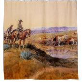 チャールズ・M・ラッセル「やり直し」ウェスタンアート シャワーカーテン (正面)