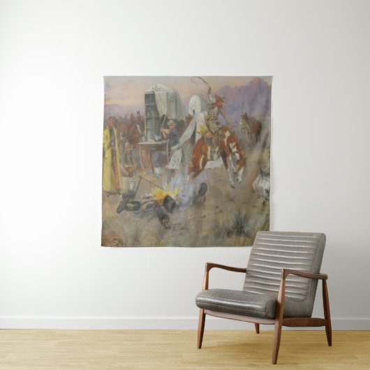 チャールズMラッセル – ブロンクアットカウキャンプ タペストリー (インサイチュ)