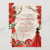 チャーロエレガントレッドロセスウエスタンランチキンセアニェラ 招待状 (正面/裏面)