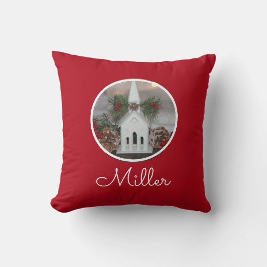 チャ素朴ーチパインコーンレッドパーソナライズされた クッション (正面)