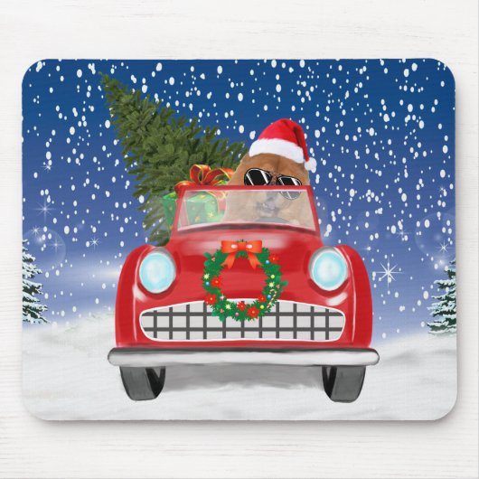 チュウチュウドッグドライビングカーin雪の装飾用クッション マウスパッド (正面)