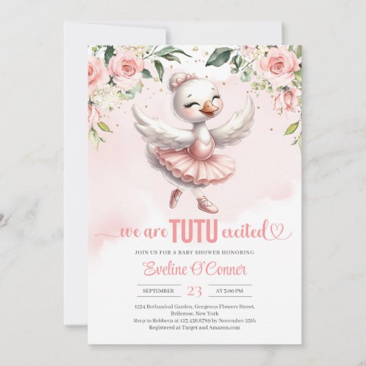 チュウドレスの可愛い小さな白鳥金ゴールドきらめき 招待状 (正面)