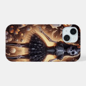 チュチガーリーュのスケルトンと幽霊、スカル、こうもり iPhone 15ケース (裏面横)