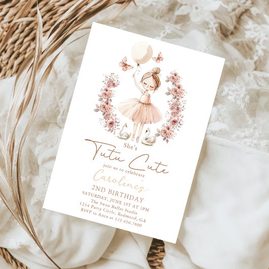 チュチュがとってもかわいいバレエのバレリーナの誕生日 招待状